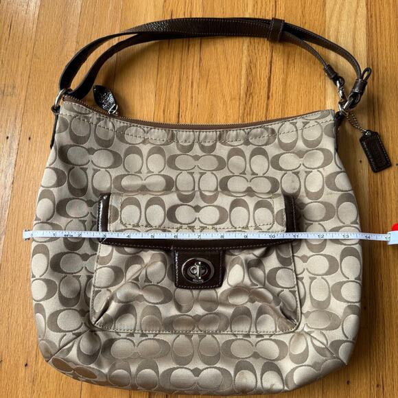 Coach Penelope Convertible Signature Sateen Brown Khaki Hobo Bag Purse F19232 - Picture 12 of 14